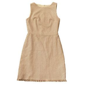 Loft Tweed Dress Sz 0 Petite Pink Barbie Knee Length Fringe Hem